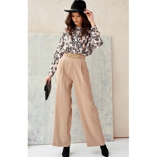 Szerokie spodnie plazzo beżowe 0011 ze sklepu intimiti.pl w kategorii Spodnie damskie - zdjęcie 187891153