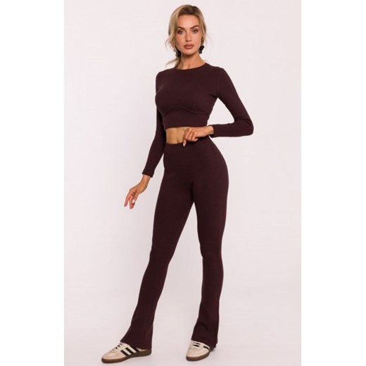 Moe prążkowane legginsy z rozcięciami brązowe M816 ze sklepu intimiti.pl w kategorii Spodnie damskie - zdjęcie 187891191
