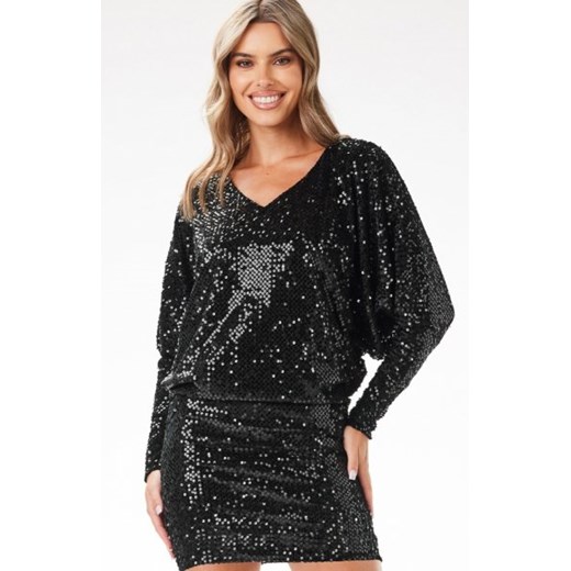 Awama A700 kimonowa sukienka cekinowa mini czarna ze sklepu intimiti.pl w kategorii Sukienki - zdjęcie 187891240
