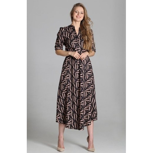 Długa sukienka z rękawem 3/4 i troczkiem literki ciemne SUK205 ze sklepu intimiti.pl w kategorii Sukienki - zdjęcie 187891252