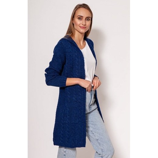 MKM PA019 kardigan z kapturem kobaltowy ze sklepu intimiti.pl w kategorii Swetry damskie - zdjęcie 187891464