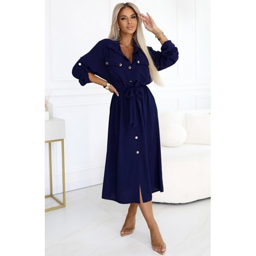 Numoco 531-6 szmizjerka midi ze złotymi guzikami i wiązaniem ze sklepu intimiti.pl w kategorii Sukienki - zdjęcie 187891573