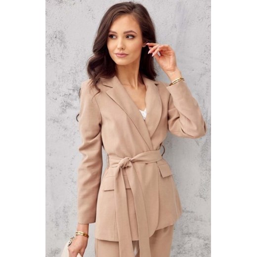 Wiązany żakiet damski beżowy 0004 ze sklepu intimiti.pl w kategorii Marynarki damskie - zdjęcie 187891601