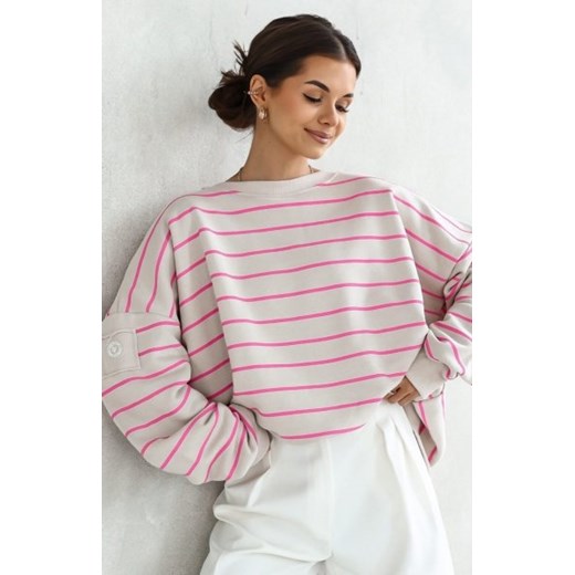 Oversizowa bluza damska w paski beżowa Flowy ze sklepu intimiti.pl w kategorii Bluzy damskie - zdjęcie 187891692
