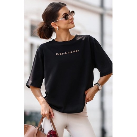 Oversizowy t-shirt Prêt-à-porter damski czarny ze sklepu intimiti.pl w kategorii Bluzki damskie - zdjęcie 187892233