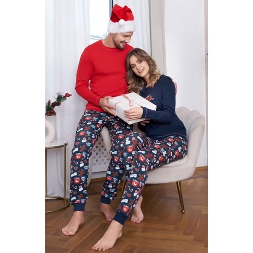 Bawełniana piżama damska świąteczna Makala granatowa ze sklepu intimiti.pl w kategorii Piżamy damskie - zdjęcie 187892463