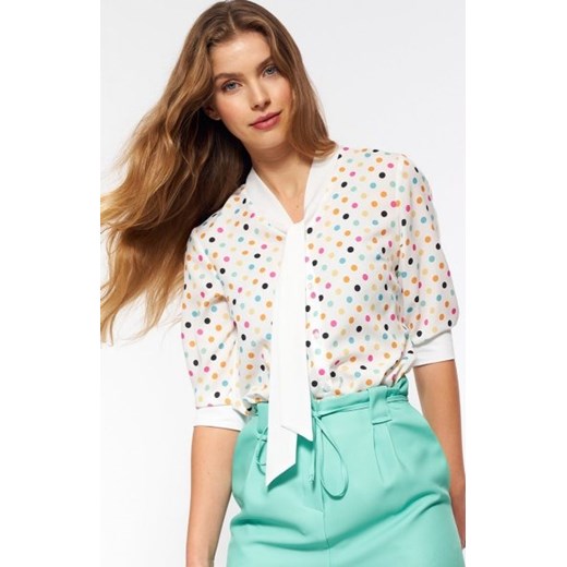 Nife bluzka damska z wiązaniem grochy ecru B140 ze sklepu intimiti.pl w kategorii Koszule damskie - zdjęcie 187892550