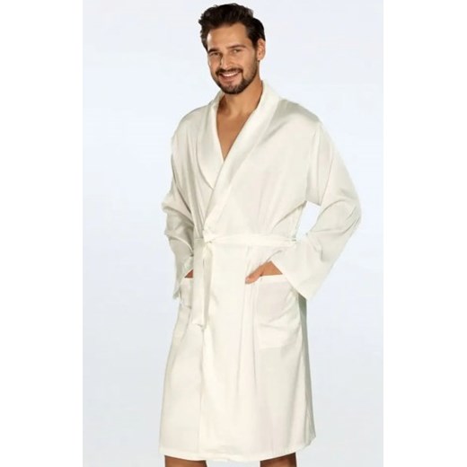 Dkaren Lukas satynowy szlafrok męski ecru ze sklepu intimiti.pl w kategorii Szlafroki męskie - zdjęcie 187892842