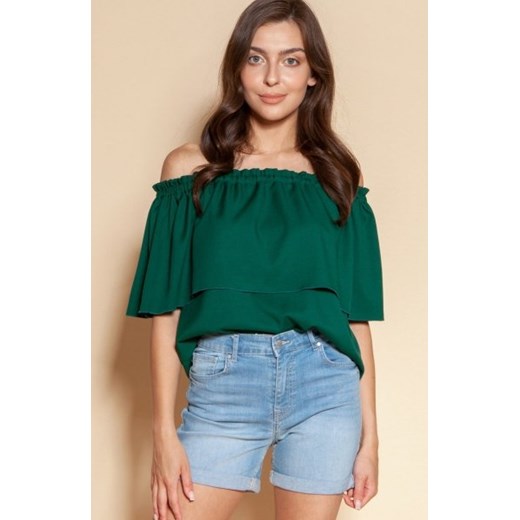 Bluzka hiszpanka z odkrytymi ramionami zielona BLU153 ze sklepu intimiti.pl w kategorii Bluzki damskie - zdjęcie 187892943