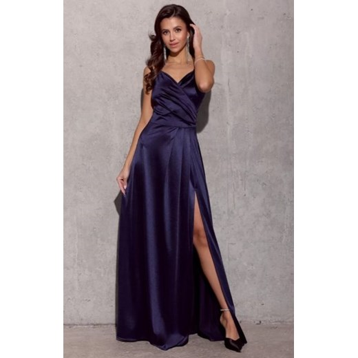 Satynowa sukienka maxi na ramiączkach granatowa 462 ze sklepu intimiti.pl w kategorii Sukienki - zdjęcie 187893032
