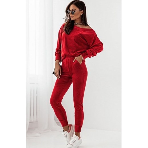Welurowy czerwony komplet damski Kanava ze sklepu intimiti.pl w kategorii Dresy damskie - zdjęcie 187893084