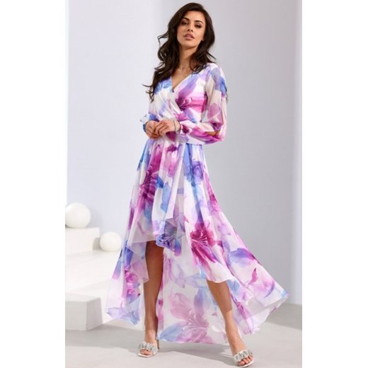 Asymetryczna maxi sukienka szyfonowa w kolorowe kwiaty ze sklepu intimiti.pl w kategorii Sukienki - zdjęcie 187893602