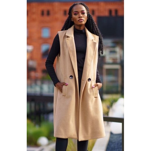 Długa kamizelka damska karmelowa ze sklepu intimiti.pl w kategorii Kamizelki damskie - zdjęcie 187893750