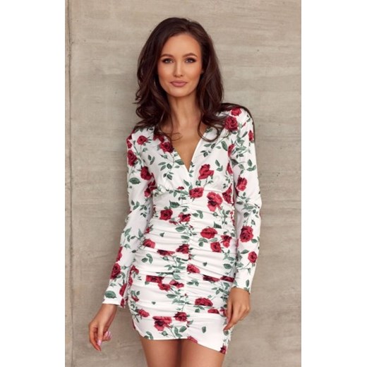 *Drapowana mini sukienka w róże E28 ze sklepu intimiti.pl w kategorii Sukienki - zdjęcie 187893764