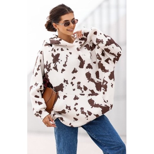 Oversizowa bluza damska z kapturem Krówka śmietanka ze sklepu intimiti.pl w kategorii Bluzy damskie - zdjęcie 187893931