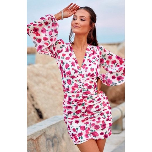 Dopasowana mini sukienka w kwiaty 17D ze sklepu intimiti.pl w kategorii Sukienki - zdjęcie 187893944