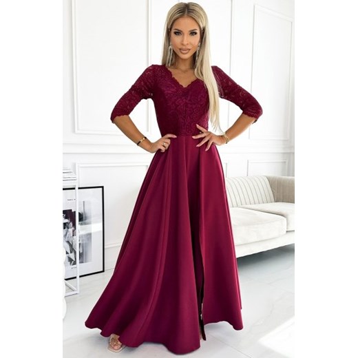 Numoco 309-9 AMBER elegancka długa suknia maxi z koronkowym dekoltem ze sklepu intimiti.pl w kategorii Sukienki - zdjęcie 187894040