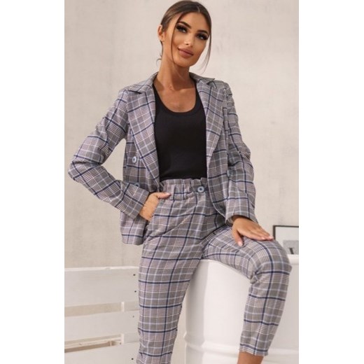 Ciemnoszara marynarka damska w kratę ze sklepu intimiti.pl w kategorii Marynarki damskie - zdjęcie 187894132