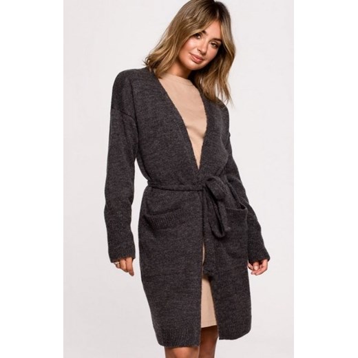 Grafitowy kardigan z paskiem BK077 ze sklepu intimiti.pl w kategorii Swetry damskie - zdjęcie 187894250