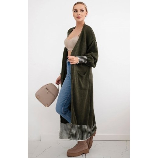 Długi kardigan z kieszeniami khaki ze sklepu intimiti.pl w kategorii Swetry damskie - zdjęcie 187894370