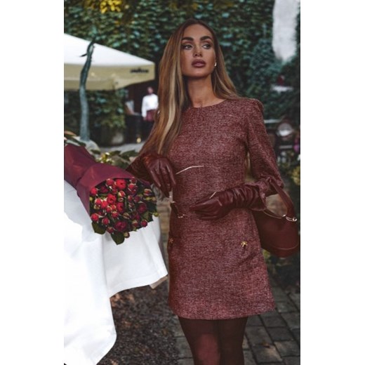 Moe sukienka tweedowa z kieszonkami bordowa M870 ze sklepu intimiti.pl w kategorii Sukienki - zdjęcie 187894494