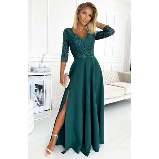 Numoco 309-5 AMBER koronkowa długa suknia z dekoltem ze sklepu intimiti.pl w kategorii Sukienki - zdjęcie 187894572