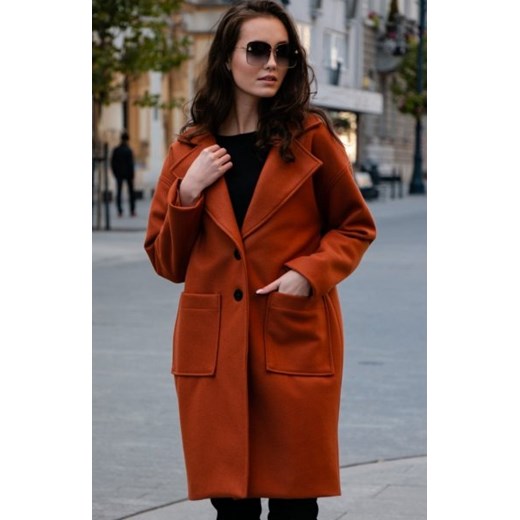 Elegancki oversizowy płaszcz Roco rudy P013 ze sklepu intimiti.pl w kategorii Płaszcze damskie - zdjęcie 187894691
