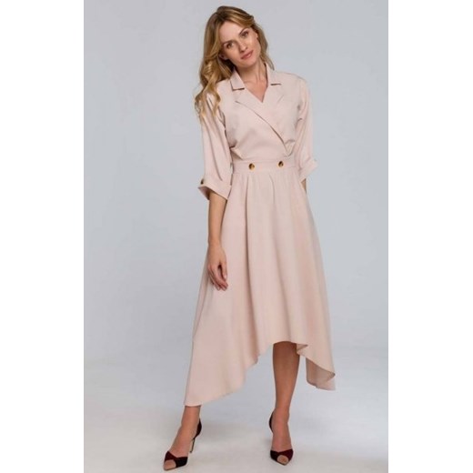 Asymetryczna długa sukienka beżowa K086 ze sklepu intimiti.pl w kategorii Sukienki - zdjęcie 187894811