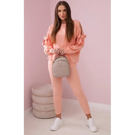 Komplet bluza z kokardą na rękawach i legginsy łososiowy ze sklepu intimiti.pl w kategorii Dresy damskie - zdjęcie 187894880