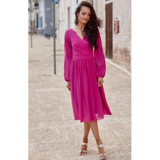 Szyfonowa sukienka midi amarantowa 0372 ze sklepu intimiti.pl w kategorii Sukienki - zdjęcie 187895034