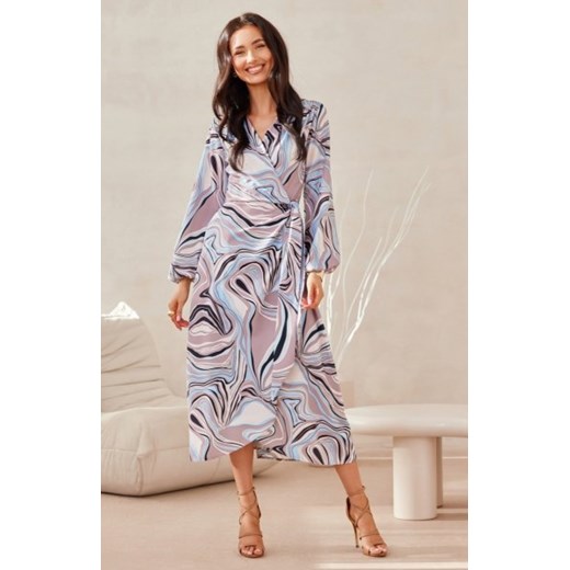 *Camellia przekładana sukienka midi z wiązaniem w kwiaty 10F ze sklepu intimiti.pl w kategorii Sukienki - zdjęcie 187895073