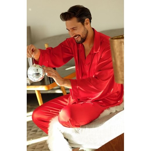 Dkaren Lukas satynowa piżama męska czerwona ze sklepu intimiti.pl w kategorii Piżamy męskie - zdjęcie 187895204