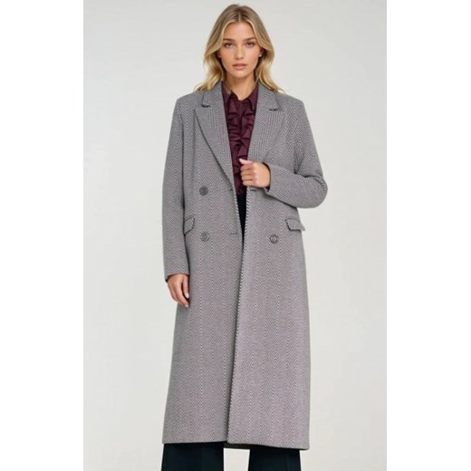 Nife płaszcz dwurzędowy w jodełkę z klasycznym kołnierzem ze sklepu intimiti.pl w kategorii Płaszcze damskie - zdjęcie 187895544