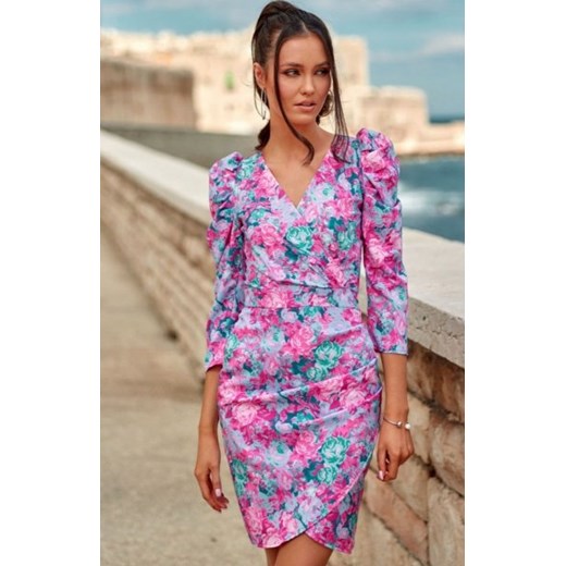 Roco 329 dopasowana mini sukienka w kwiaty E16 ze sklepu intimiti.pl w kategorii Sukienki - zdjęcie 187895562