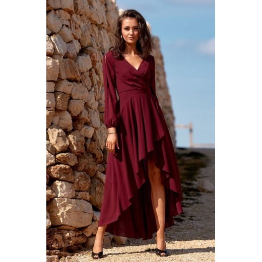 Asymetryczna maxi sukienka szyfonowa bordowa ze sklepu intimiti.pl w kategorii Sukienki - zdjęcie 187895612