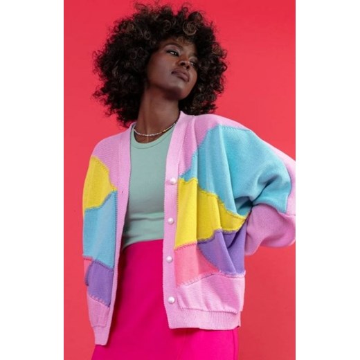 Fobya F1645 kolorowy kardigan baby pink ze sklepu intimiti.pl w kategorii Swetry damskie - zdjęcie 187895891