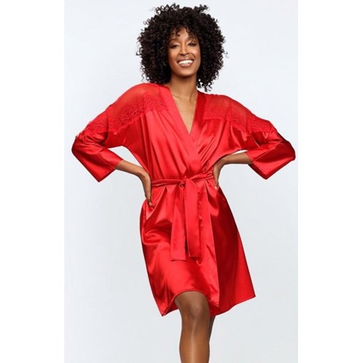 Dkaren Femi satynowy szlafrok czerwony ze sklepu intimiti.pl w kategorii Szlafroki damskie - zdjęcie 187895951