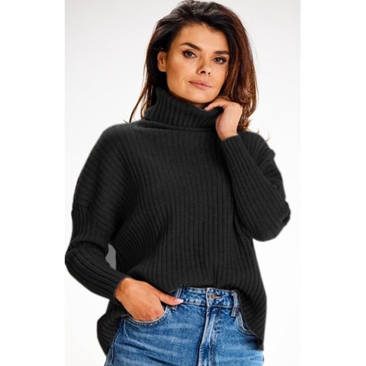 Awama A615 prążkowany sweter z golfem czarny ze sklepu intimiti.pl w kategorii Swetry damskie - zdjęcie 187895970