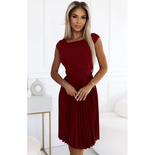 Numoco 311-15 LILA plisowana sukienka z krótkim rękawkiem i paskiem ze sklepu intimiti.pl w kategorii Sukienki - zdjęcie 187896171