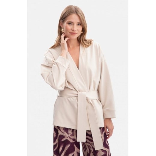 Bewear B297 blezer narzutka z paskiem beżowa ze sklepu intimiti.pl w kategorii Marynarki damskie - zdjęcie 187896240