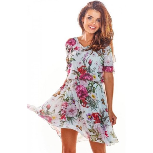 Zwiewna sukienka w biały wzór A295 ze sklepu intimiti.pl w kategorii Sukienki - zdjęcie 187896790