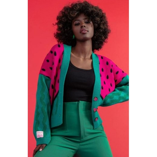 Fobya F1661 żakardowy kardigan arbuz ze sklepu intimiti.pl w kategorii Swetry damskie - zdjęcie 187897074