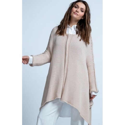 Asymetryczny bawełniany sweter damski F1851 beżowy ze sklepu intimiti.pl w kategorii Swetry damskie - zdjęcie 187897312