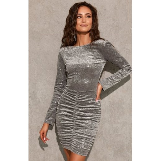 Roco 0443 cekinowa mini sukienka z poduszkami na ramionach szara ze sklepu intimiti.pl w kategorii Sukienki - zdjęcie 187897381