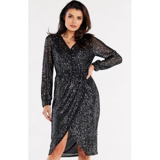 Awama A565 cekinowa sukienka midi grafitowa ze sklepu intimiti.pl w kategorii Sukienki - zdjęcie 187897404