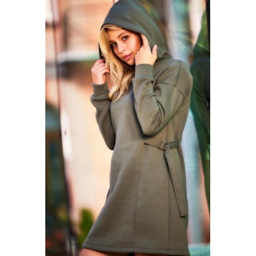 Dresowa sukienka z kapturem khaki M331 ze sklepu intimiti.pl w kategorii Sukienki - zdjęcie 187897590