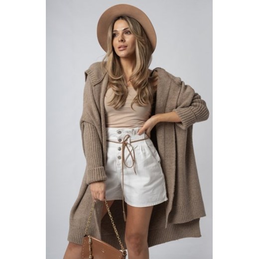 Osher asymetryczny kardigan damski z kapturem mocca ze sklepu intimiti.pl w kategorii Swetry damskie - zdjęcie 187897804