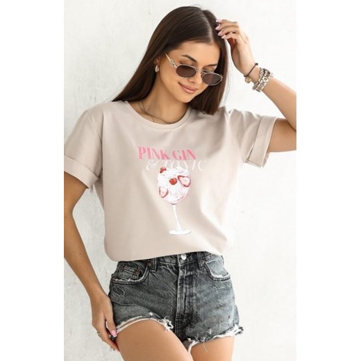 T-Shirt z krótkim rękawem Pink Gin beżowy ze sklepu intimiti.pl w kategorii Bluzki damskie - zdjęcie 187897982