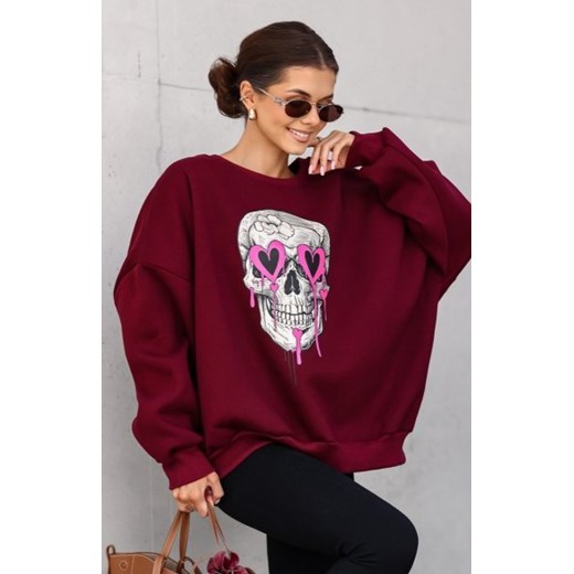 Oversizowa bluza damska czaszka bordowa ze sklepu intimiti.pl w kategorii Bluzy damskie - zdjęcie 187898021