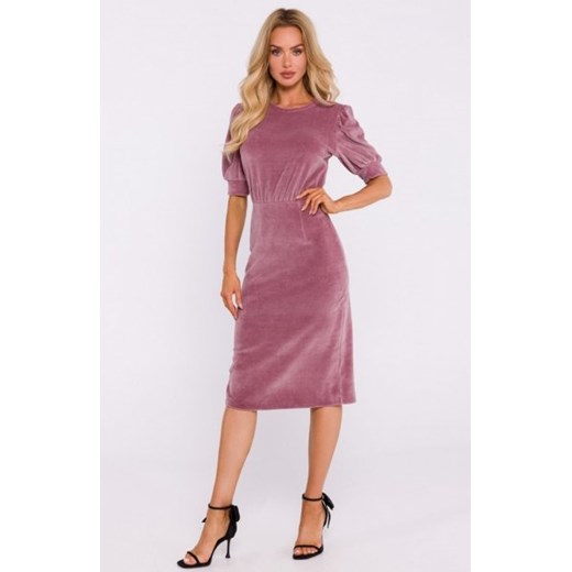 Moe welurowa sukienka z krótkimi rękawami brudny róż M827 ze sklepu intimiti.pl w kategorii Sukienki - zdjęcie 187898061